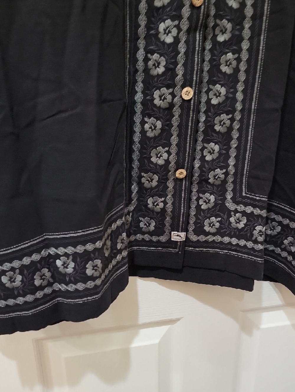 Tommy Bahama Black Silk Shirt with Gray Floral Embroidery - Picture 3 of 6